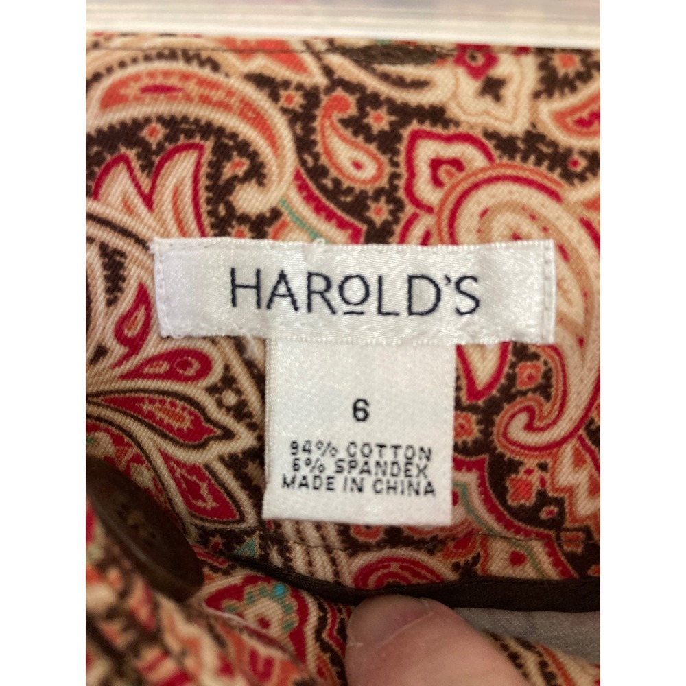 Harolds Womens Size 6 Paisley Print Cotton Span Straight Leg‎ Trousers Red Brown - Picture 4 of 8